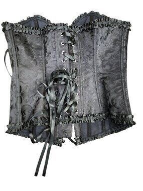Corset Womens M Black Brocade Top Lace-Up Ruffle Bustier Fairy Witchy Vamp Medie